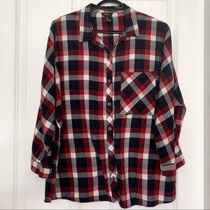 •FOREVER 21• Plaid 3/4 Sleeve Shirt Size L